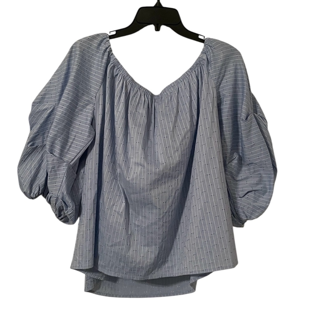 CeCe Women's Blue White Striped Eyelet Ruffle Sleeve Off‎ Shoulder Top Size XL - Picture 6 of 6